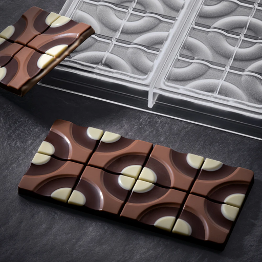 [PC5008FR] Choco Bar Mould Target Vallèe - Mm 154x77x8 H, Vol. ~ 100 G, 3 Indents - Mould Dim Mm 275x175